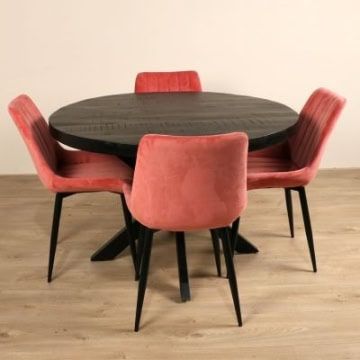 Ronde eettafel mangohout zwart 120 cm.