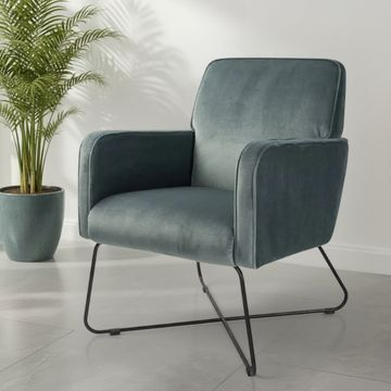 Fauteuil bas, fauteuil barista met zwart metalen frame
