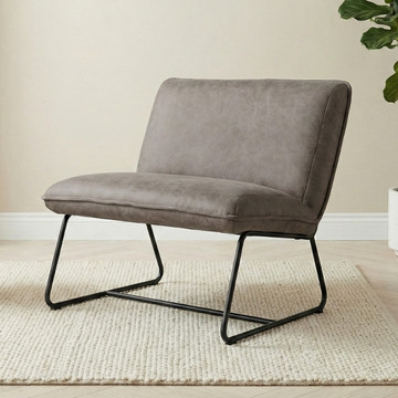 Grijze microfiber fauteuil met zwart stalen frame in modern design