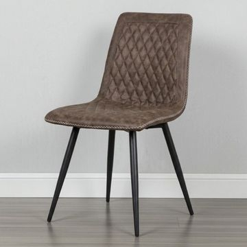 Eetkamerstoel bruin met witte stiknaden. 