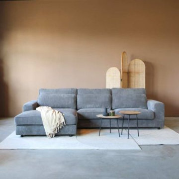 Hoekbankstel in grijze ribstof