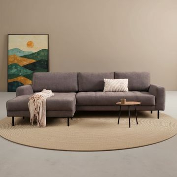 Hoekbank Oreo in het bruin met chaise longue links. 