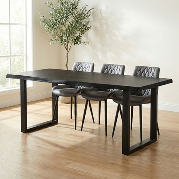 Zwarte boomstamtafel 200 cm met zwarte stalen U-poten.