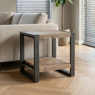 Industriële bijzettafel acaciahout met metaal