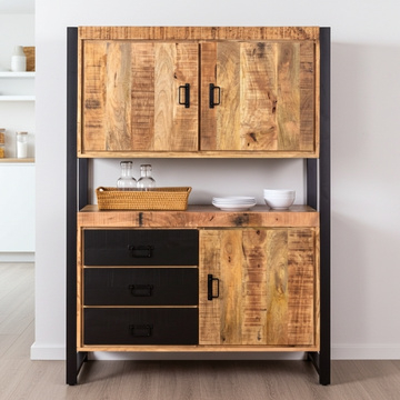 Mangohout kast Britt. Met deuren en 3 laden. 160.cm hoog.