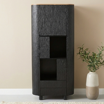 Kast zwart mangohout met eiken bovenblad