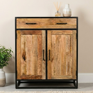 Kastje mangohout met zwart stalen frame