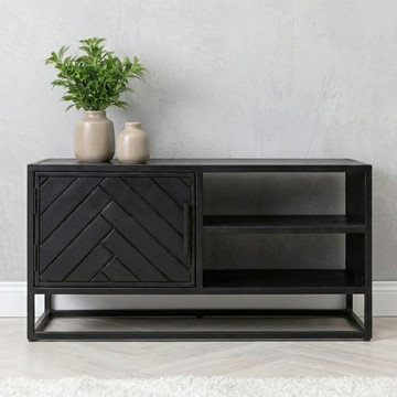 Visgraat tv meubel zwart mangohout