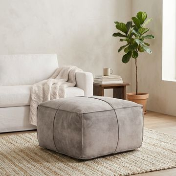 Lederen poef vierkant | Lichtgrijs