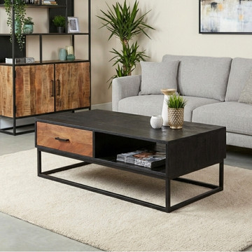 Mangohouten salontafel zwart 120 cm.