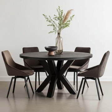 Ronde mangohouten eettafel zwart 150 cm.