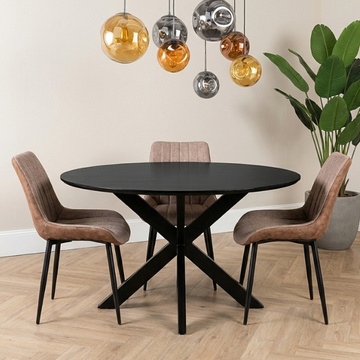 Ronde eettafel zwart hout met spinpoot