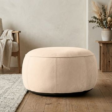 Lederen poef rond | Beige