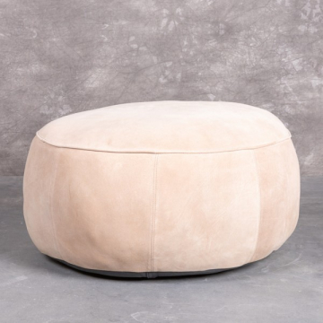 Ronde poef in leder kleur beige