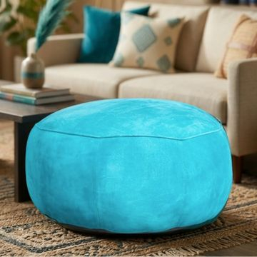 Lederen poef rond | Turquiose