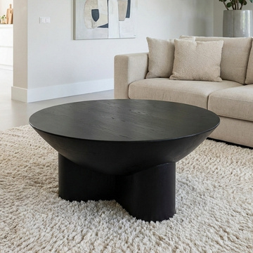 Ronde salontafel zwart van hout