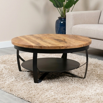Salontafel mangohout rond 90 cm.
