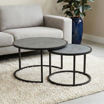 Salontafel set van twee rond natuursteen bovenblad.