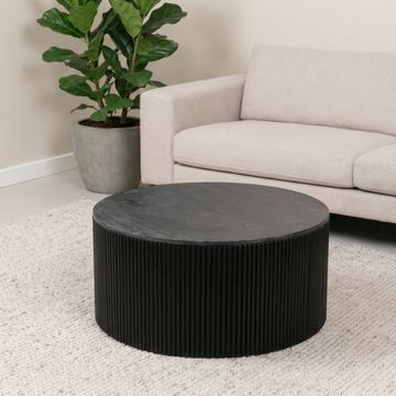 Zwarte salontafel rond met zwart marmer. Diameter 90cm.