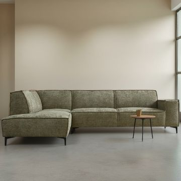 Hoekbank River in het groen met ottoman links. 