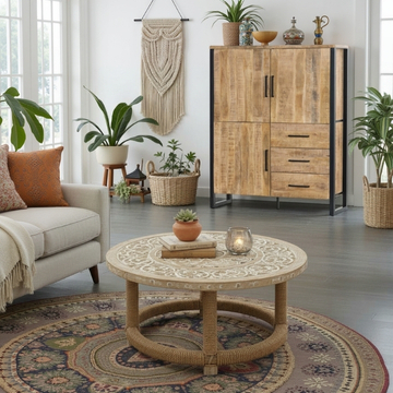 Sfeerafbeelding van de mangohouten kast. 