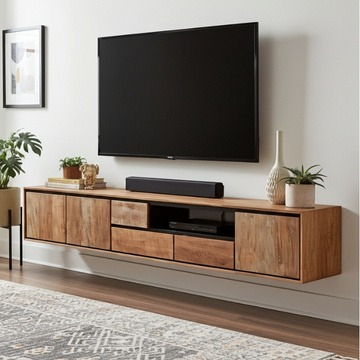 Tv meubel hangend teakhout 235 cm breed.