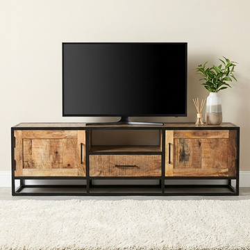 Tv meubel mangohout met zwart staal 165 cm