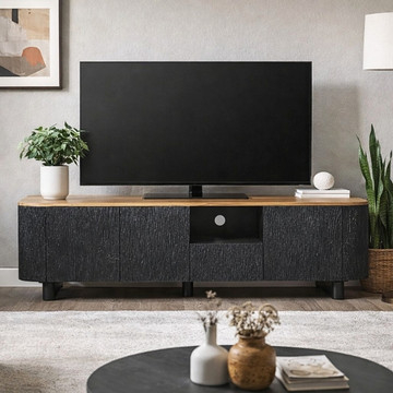 Tv meubel zwart hout met ronde hoeken 210 cm