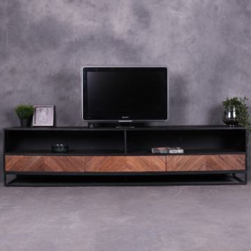 Tv meubel mangohout met visgraat motief.