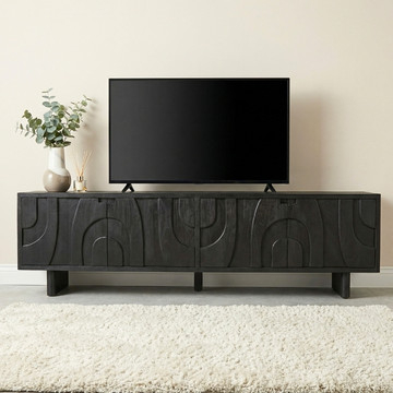 Tv meubel zwart hout 210 cm breed.
