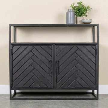 Visgraat kastje zwart gemaakt van mangohout.