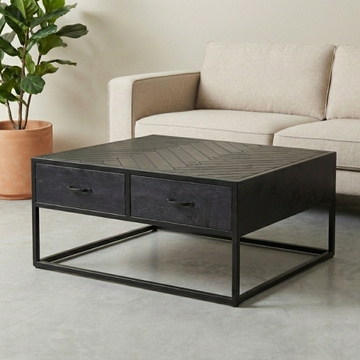 Salontafel visgraat zwart vierkant.