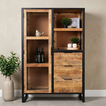 Vitrinekast mangohout industrieel