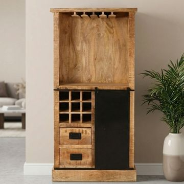 Wijnkast mangohout industrieel 90 cm.