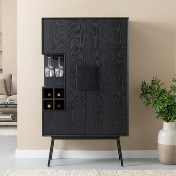 Wijnkast zwart met deuren