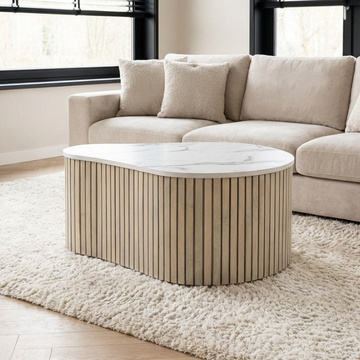 Salontafel organisch mangohout en marmerlook