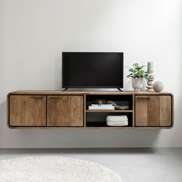 Zwevend tv meubel teakhout 185 cm