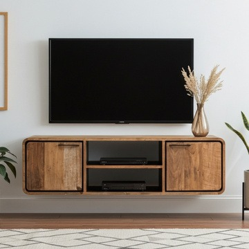 Zwevend tv meubel teakhout.