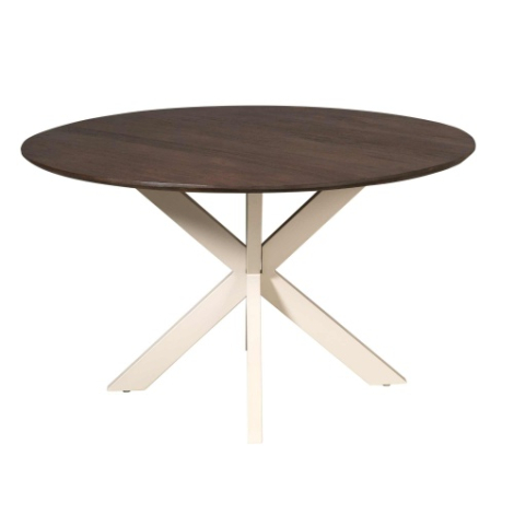Eettafel Madison rond bruin mangohout 150 cm met zandkleurig onderstel