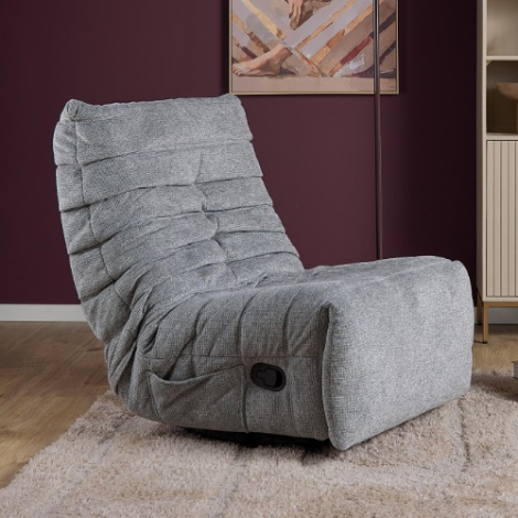 Relaxfauteuil Zen geplooid schommelend stof grijs in sfeervol interieur