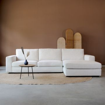 Hoekbank Uno in de kleur wit met chaise longue. 