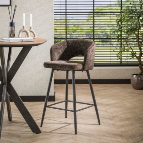Barkruk met rugleuning Marin bruine stof - sfeerfoto