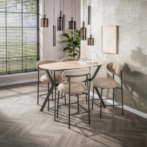 Bartafel deens ovaal 140 cm Axel keramiek travertinlook stalen frame - sfeerfoto