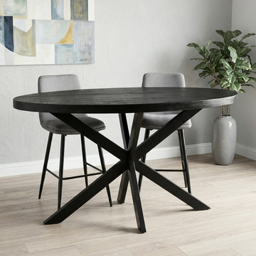 Bartafel ovaal mangohout zwart 180 cm