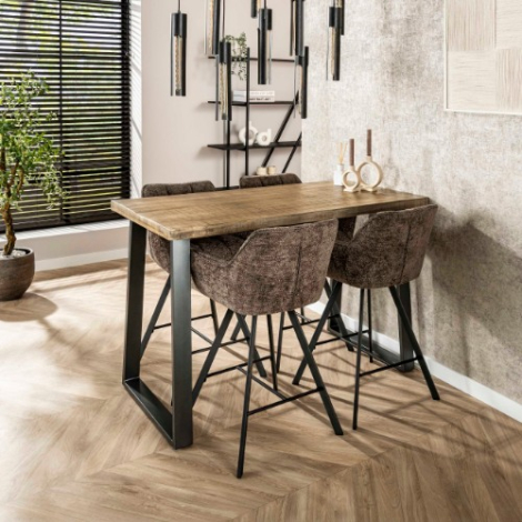 Bartafel mangohout 135 cm bruin met trapeziumpoten - sfeerfoto