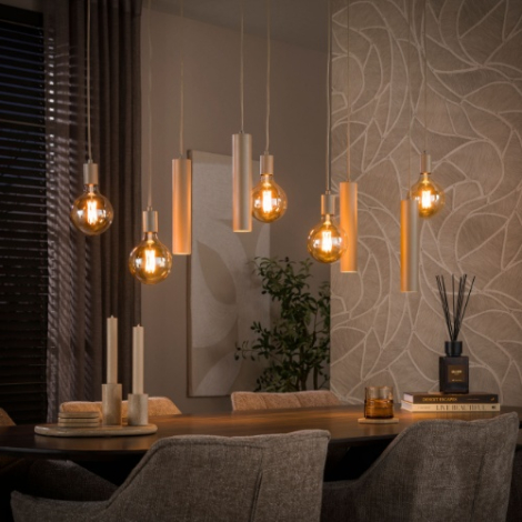Beige hanglamp eettafel met 9 lampen Gaspar - sfeerfoto