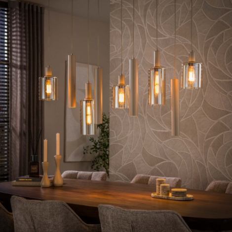 Beige hanglamp eettafel Sella 116 cm met 9 lampen - sfeerfoto