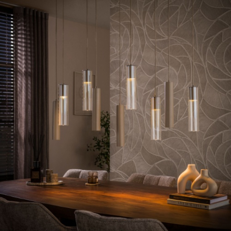 Beige hanglamp eettafel Teodor 109 cm met 9 lampen - sfeerfoto