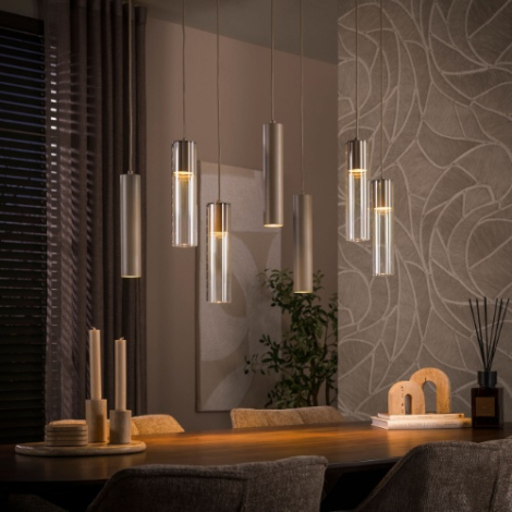 Beige hanglamp eettafel Teodor 84 cm met 7 lampen - sfeerfoto