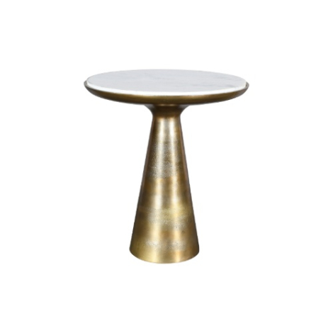 Ronde bijzettafel Essy met wit marmeren blad en goudkleurige voet 45 cm